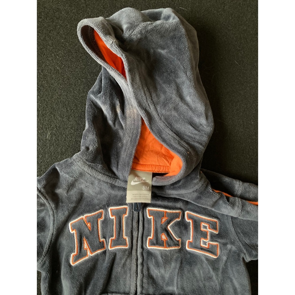 Y2K Baby Nike Velour Hoodie Track Jacket Orange Navy Size 9M Infant